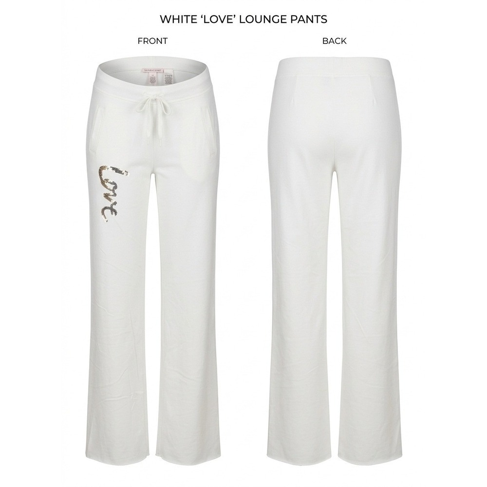 Victoria's Secret White Love Sequin Lounge Pants Medium Long Wide Leg Drawstring